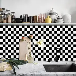 Self-Adhesive Floor Tiles Set, Retro Modern Chessboard Style, Waterproof Durable Easy Clean No Residue Glue