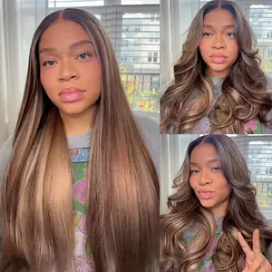 Mscoco Beginner Friendly Human Hair 6×5 Balayage Highlight Glueless Lace Wig Time Saver Pre-bleached Knots Straight & Body Wave Knotless Wear And Go Wig