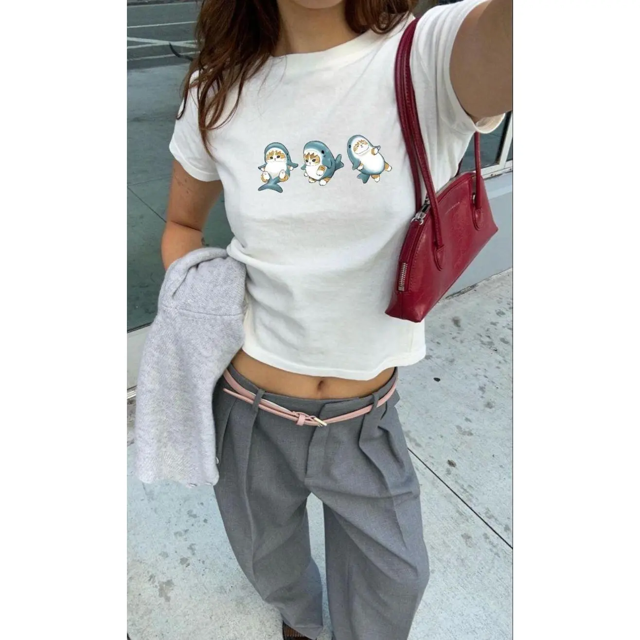 Y2K Mofusand Shark Baby tee - Y2k Baby Tee, Mofusand Baby Tee, Bunny Shirt, Coquetteful, Baby Tee, Cute Aesthetic Baby Tee, Doll Shirt