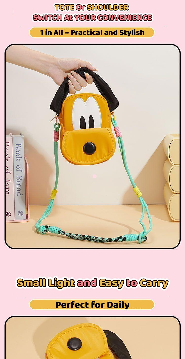 Disney Pluto 95th Anniversary Ear Design Handbag Crossbody Bag Cute & Stylish Disney Character Versatile Adjustable Stripe Handbag Holiday Halloween Christmas Gift for Kids Outdoor Valentine Gift for Girlfriends