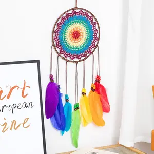 Rainbow Dreamcatcher Indoor Hanging Decoration Wedding Decoration Wholesale Feather Pendant Wall Hanging