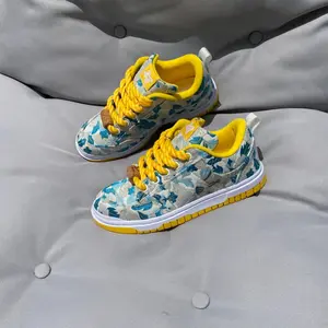 Men's shoes, large size, wide toe, retro board shoes, yellow blue contrasting color, thick sole, low cut, versatile, couple's casual shoes