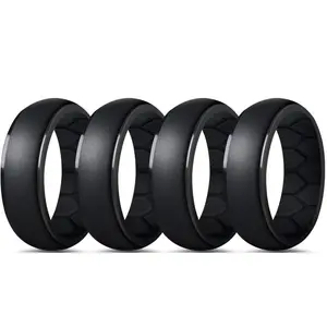Silicone Wedding Ring for Men, Breathable Airflow Inner Curve, Mens' Rubber Wedding Engagement Bands for Crossfit Workout-USA