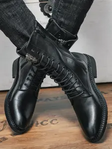 Men's Fashionable Lace Up Front Boots, Stylish Zipper Design Boots for Daily Wear, Fashion Shoes for Party, Daily Clothing Decor for Men, Boy, Cowboy Boot