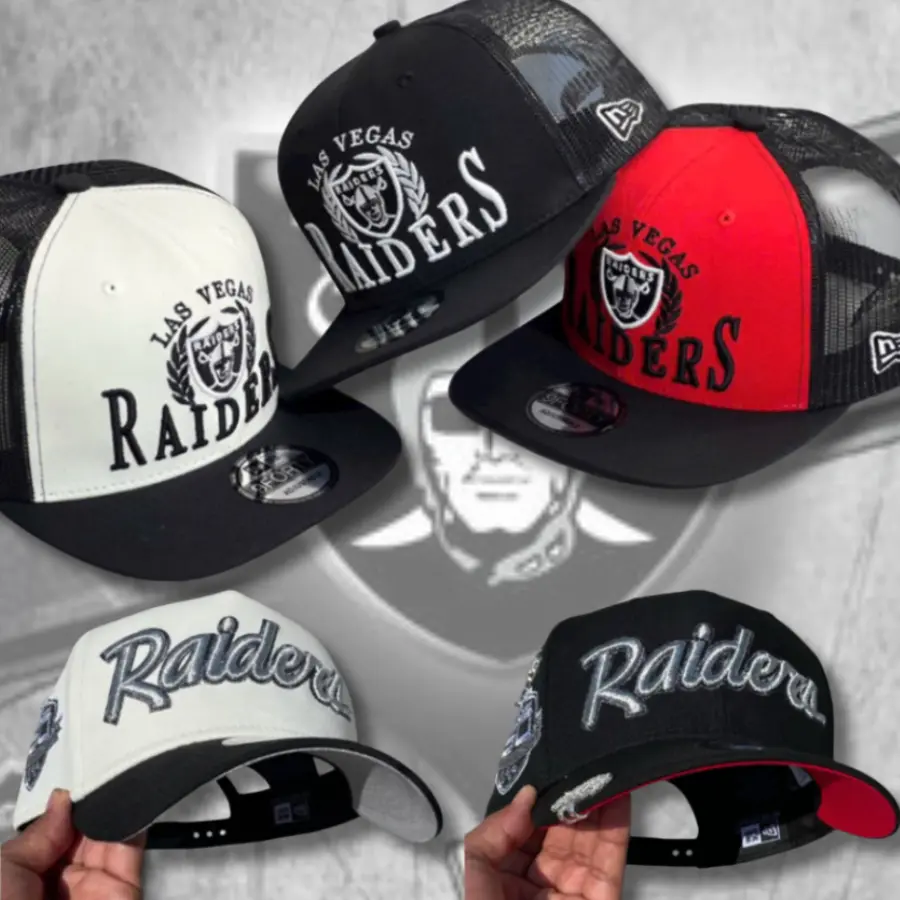 New Era Las Vegas Raiders Trucker Snapback Cap – Adjustable NFL Hat with Embroidered Raiders Shield Logo for Men & Women, Limited Edition 2026 Urban Streetwear Gorra premium, moda urbana para hombres y mujeres