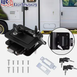 SJPACK Black RV Paddle Entry Door Lock Latch Handle Travel Trailer Lock, Fits Hole cutouts 2-3/4" x 3-3/4", door thicknesses from 1 1/4" to 1 1/2"
