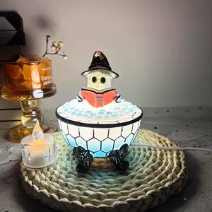 Halloween Ghost Reading Book Lamp - Cute Witch Hat Ghost in Bubbly Tub Night Light, Adorable LED Glow Figurine for Desk Shelf Bedroom Decor, Spooky Cozy Gift for Book Lovers