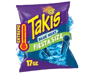 Takis Blue Heat 17 oz Fiesta Size Bag, Hot Chili Pepper Flavored Extreme Spicy Rolled Tortilla Chips