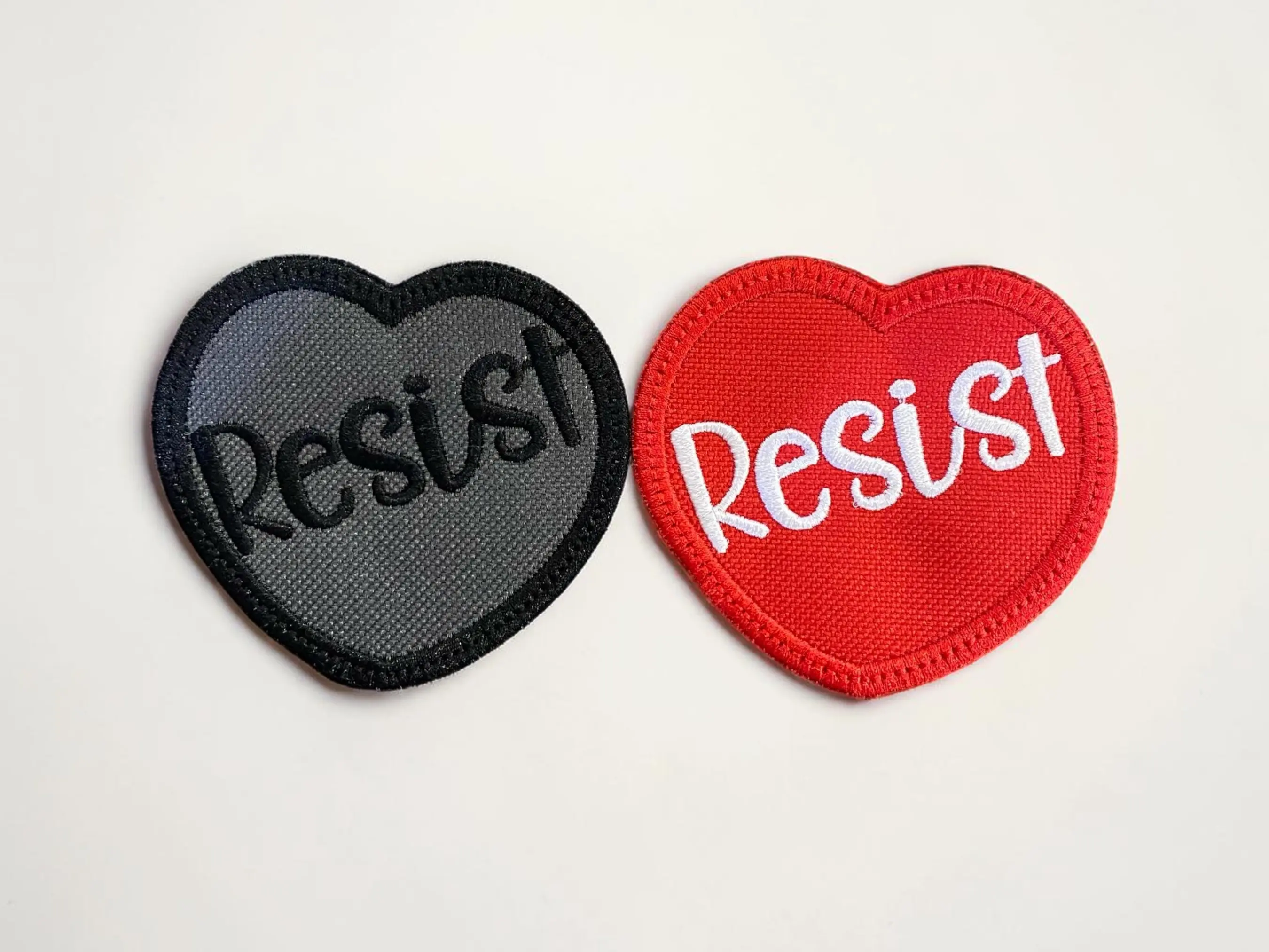 3-Inch Heart Shape Embroidery Patches, Appliques Embellishments - Red/Grey Polyester Yarn Fabric, 3-in-1 Custom Iron-On-Sew-On-Hook Backings, Sewing Supplies for Statement Looks