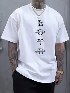 Men's Retro Vintage Style Casual Fashion T-Shirt, Geometric Letter Pattern, Knit Polyester Blend, Fitted, Round Neck, Short Sleeve, Summer Sports Tee Streetwear Tops