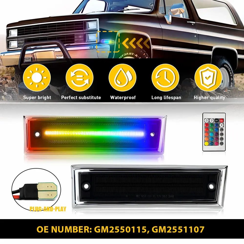 For GMC C1500 C2500 C3500 1981-1986 2* Front RGB LED Side Marker Light GM2550115
