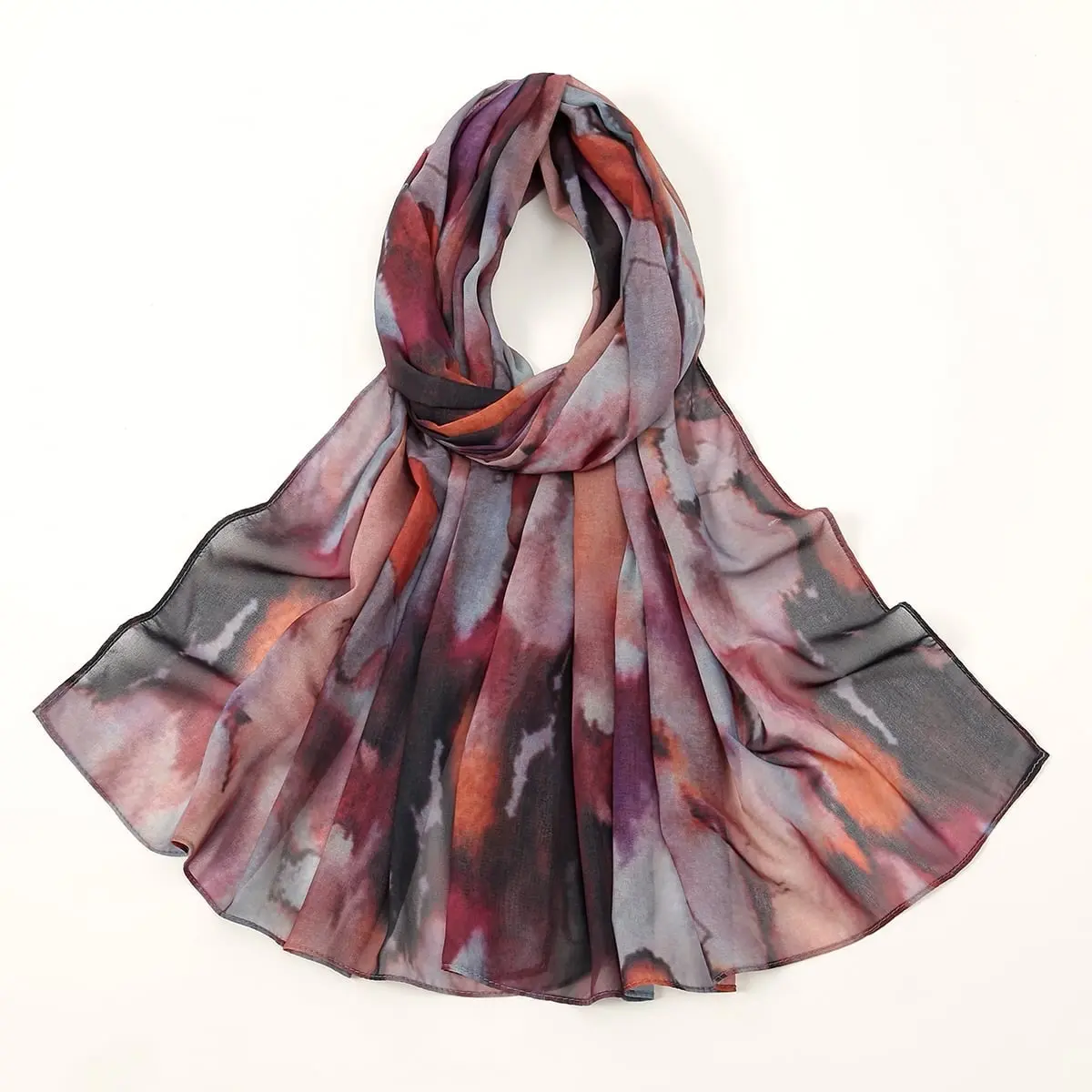 Muslim Lightweight Breathable Chiffon Watercolor Floral Print Hijab Headscarf for Everyday Wear