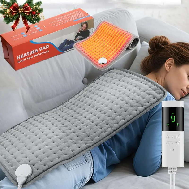 Electric Heating Pad for Back Neck Shoulder Abdomen, 9 Temperature Settings, 4 Timer Period Menstrual Heating Pad Soft Flannel Heating Cushion, 30x60cm Size, Winter Warmer Washable Auto Shut Off