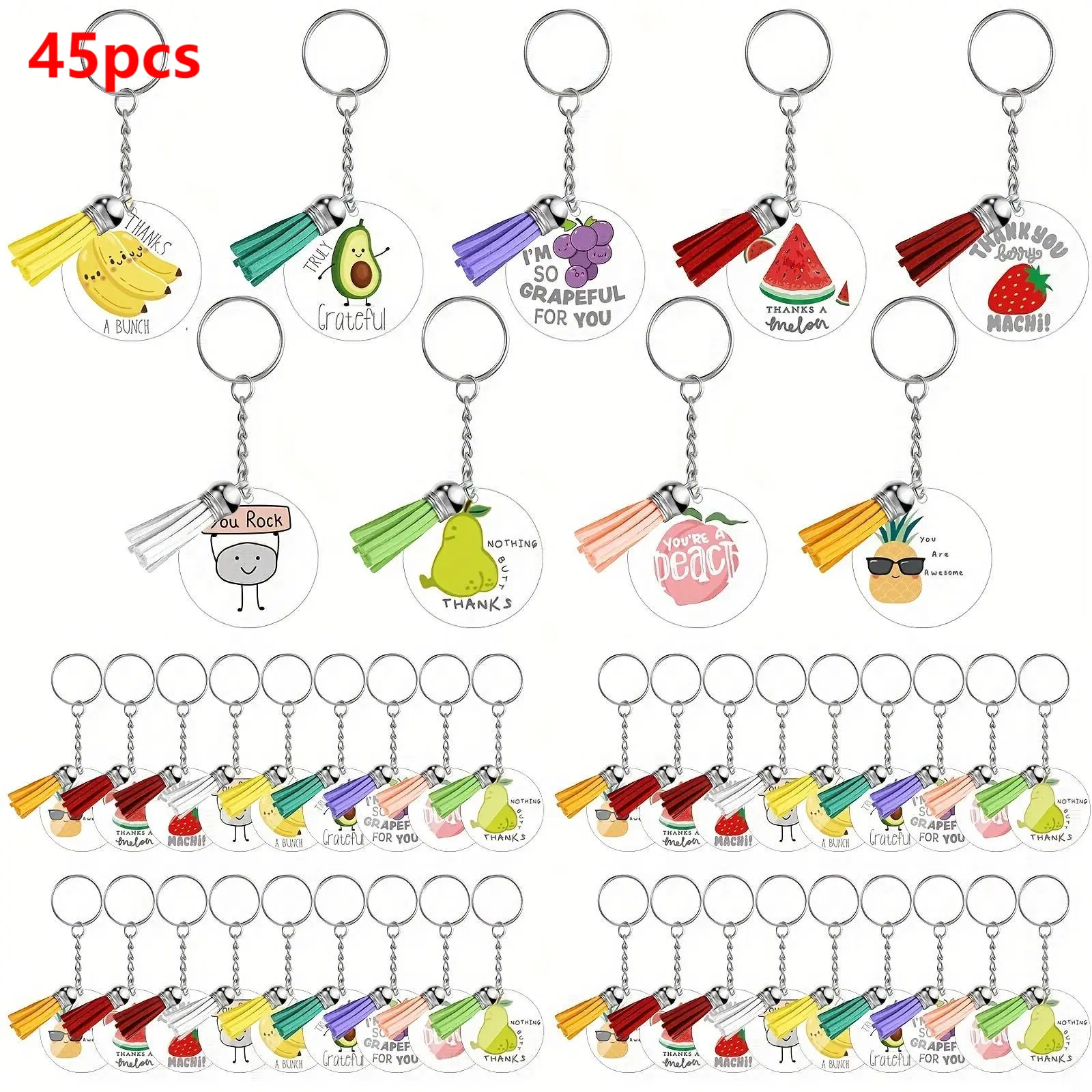 45-Piece Bulk Keychain Set, Acrylic Fruits of the Spirit Pun Key Chain Accessories, Inspirational Bible Thank You Gifts for Employees