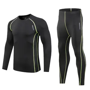 Men’s Compression 2-Piece Workout Set: Moisture-Wicking Neon Accent Athletic Base Layer