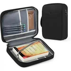 Bible Cover Bag with for Women Men, Scripture Study Carrying Book Cover Church Bag with Handle and Pocket for Fathers Mothers Mom Kids, Catholic Church, Christian Gifts Black