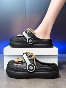 Valentine's Gift Women's Stylish Casual Wooden Clogs with Tie Design, Comfortable Beach Sandals for Outdoor Use, High Heel Slip Ons for Gardening, Footwear