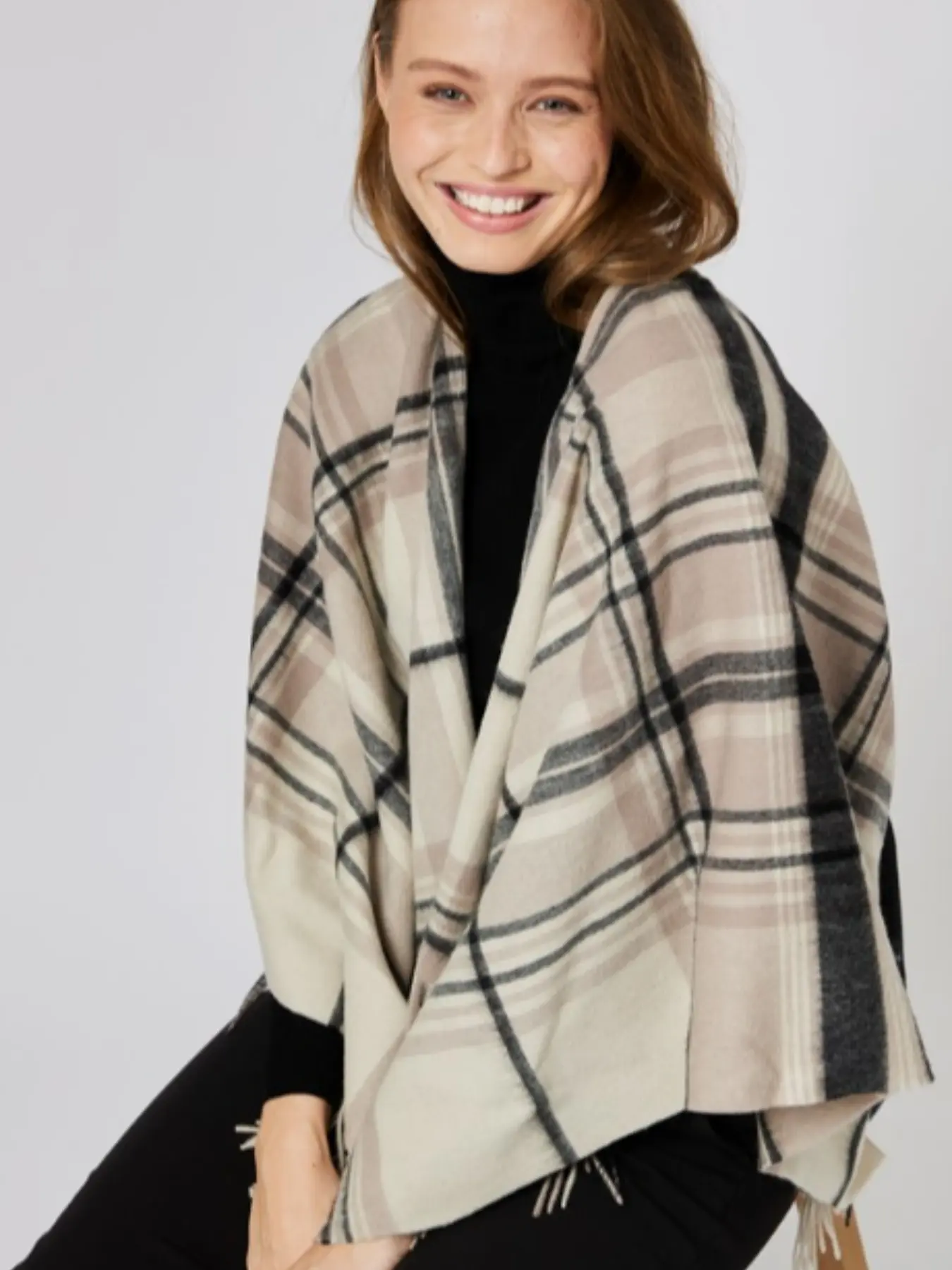 Women's Elegant Fashion Winter Scarf Plaid Pattern Split Shawl Soft Warm Shawl 135x150cm, New High-End Cape Outerwear Scarf, Stylish and Warm Scarf Wrap