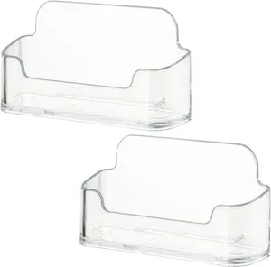 2 Pack Acrylic Business Card Holder for Desk, Large Capacity Clear Plastic Business Cards Display Holders Stand, Fits 30-50 Business Cards