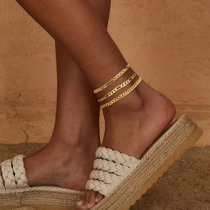 Dearmay Gold Anklet Bracelets Cuban Link Anklets Set Summervibes Layered Anklets for Women, Waterproof Gold  Fashion Jewelry for Gift