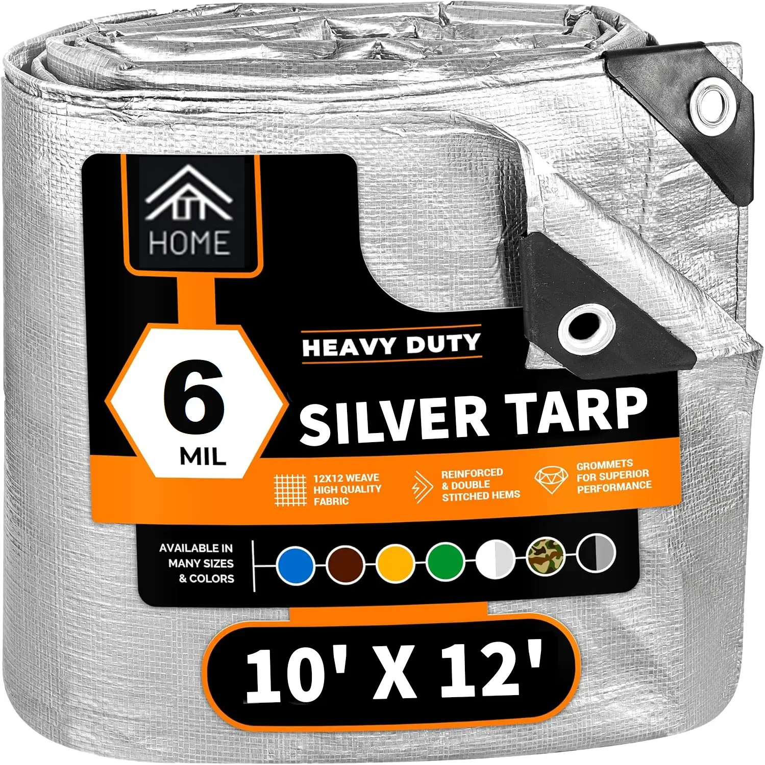 10' X 12'- Heavy Duty Waterproof Tarp -  Suitable for Outdoor Adventures/ Camping / Garden / Patio，6 Mil Thick Waterproof, UV Blocking Protective Cover  - Multipurpose Poly Tarps - Grommets