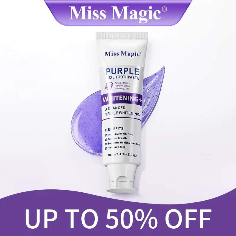 【MissMagic Official】Purple Toothpaste –Color-Correcting Whitening, Stain Removal, Long-Lasting Fresh Breath, Brightens Yellow Teeth| With Hydroxyapati