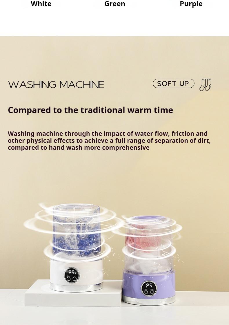 Portable USB-Rechargeable Mini Washer for Underwear &Socks Automatic Cleaning No Plug 20 Washes per Charge Compact Design with LED Display Separate Washing for Socks & Underwear Idealfor Travel Home RV Use