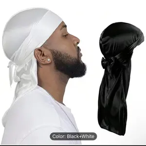 Silk Velvet Polyester Headscarf for Hair Protection Styles Braids Dreadlocks 360 Waves Black White