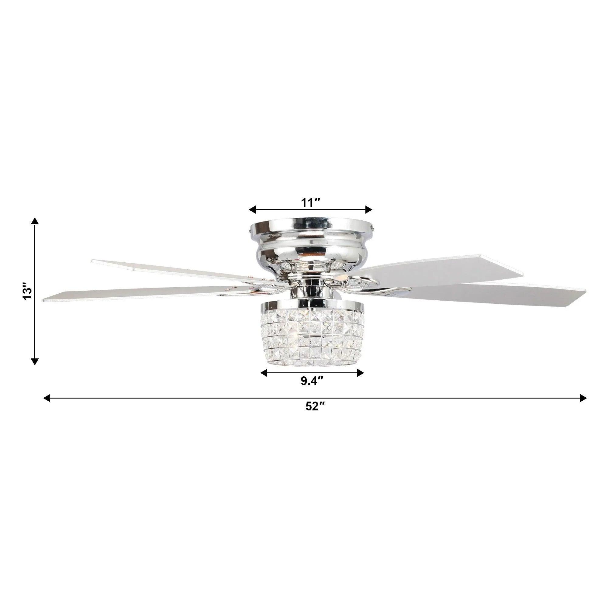 52" Panipat Modern Chrome Flush Mount Crystal Ceiling Fan with Light & Remote Control