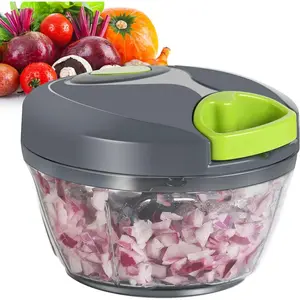 Manual Food Processor Vegetable Chopper, Portable Hand Pull String Garlic Mincer Onion Cutter for Veggies, Ginger, Fruits, Nuts, Herbs, etc., 500ml, Grey