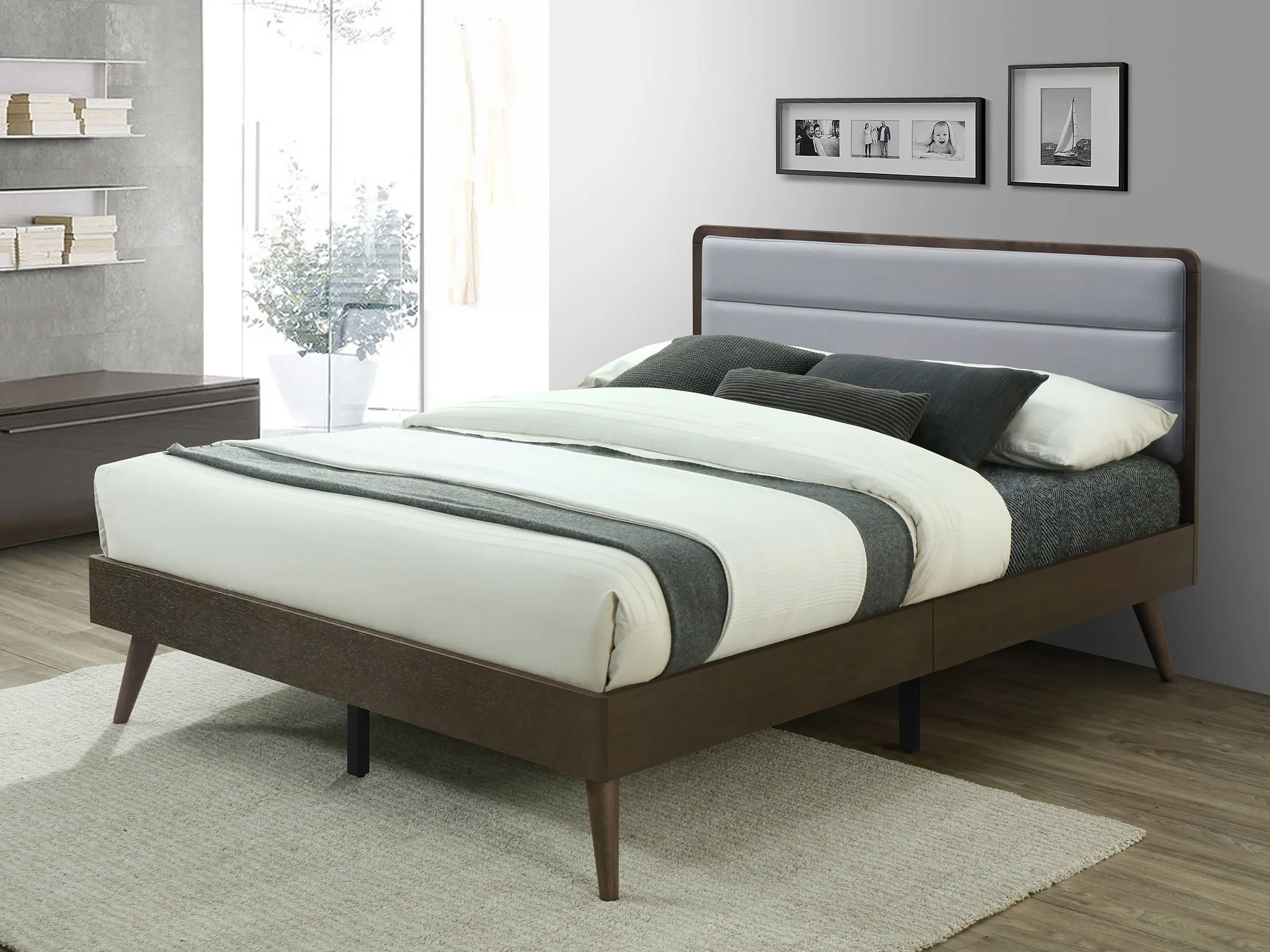 Rowan Contemporary Upholstered Bed Frame with Sleek Panel Headboard, Minimalist Design, 82.6"l x 64.2"w x 40.4"h, Assembly Required, for a Clean and Modern Functional Bedroom Look