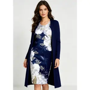2 Piece Floral Print Dress and Cardigan Outfit for Women - Long Sleeve Open Front Cardigan with Sleeveless Floral Dress for Everyday Wear