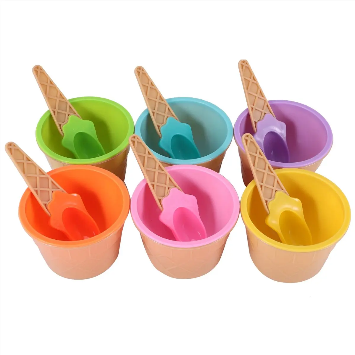 6Pcs Ice Cream Bowl Set Different Color Ice Cream Spoon Bowl Tableware Set Creative Children Cartoon Bowl Cone Colorful