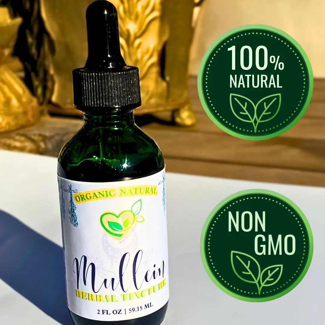 Organic Pure Mullein Leaf Tincture (Verbascum Thapsus) - 2 oz Gluten-Free For Lung Breathing Support Mullein Herbal Drops