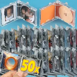 1/50pcs Clear Peripheral Commemorative Album Blank Mini CD Case Pendant For DIY Keychains Backpack Hanging Decoration Keyrings