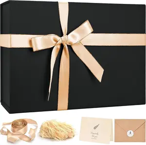 Large Christmas Gift Box 14"x8.5"x4.5" Birthday Gift Boxes for Presents for Anniversary Wedding,Black Gift boxes with Ribbon,Shredded Filler