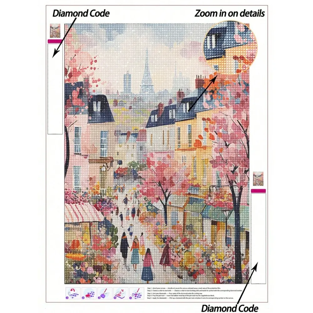 | 5D DIY Diamond Painting | Pink Spring Town Diamond Painting Kits. Unique Brushstrokes Of Spring Scenery. HD Art Diamond, Handmade Decorative Painting, Rhinestones Full Mosaic Crafts Kit, Exercises For DIY Skills And Concentration, Making Kit.