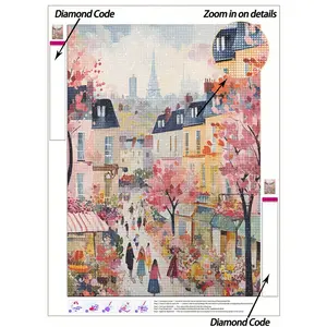 | 5D DIY Diamond Painting | Pink Spring Town Diamond Painting Kits. Unique Brushstrokes Of Spring Scenery. HD Art Diamond, Handmade Decorative Painting, Rhinestones Full Mosaic Crafts Kit, Exercises For DIY Skills And Concentration.