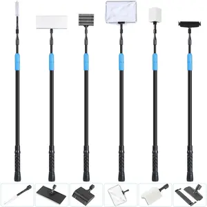 6 in 1 Aquarium Cleaning Tool Kit Fish Tank Cleaning Kit for 20-160 Gallon Tank with Telescopic Long Handle, Algae Scraper, Scrubber Pads, Tube Cleaner, Fish net, Gravel Rake