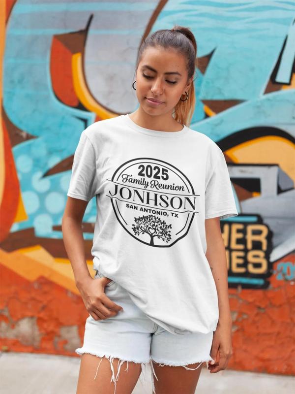 Custom Shirt Design Plus Size Family Reunions Graduations Birthdays Family Vacations Weddings and More White T-Shirt with "HOB" Print
