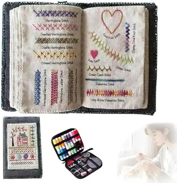 2026 New DIY Embroidery Stitch Collection Kit for Home Decor - Includes 106 Universal Stitches Illustrated Guide, Free Tutorials, 86-Piece Sewing Tools (Buttons, Scissors, Measuring Tape, Paper) (1 Set)
