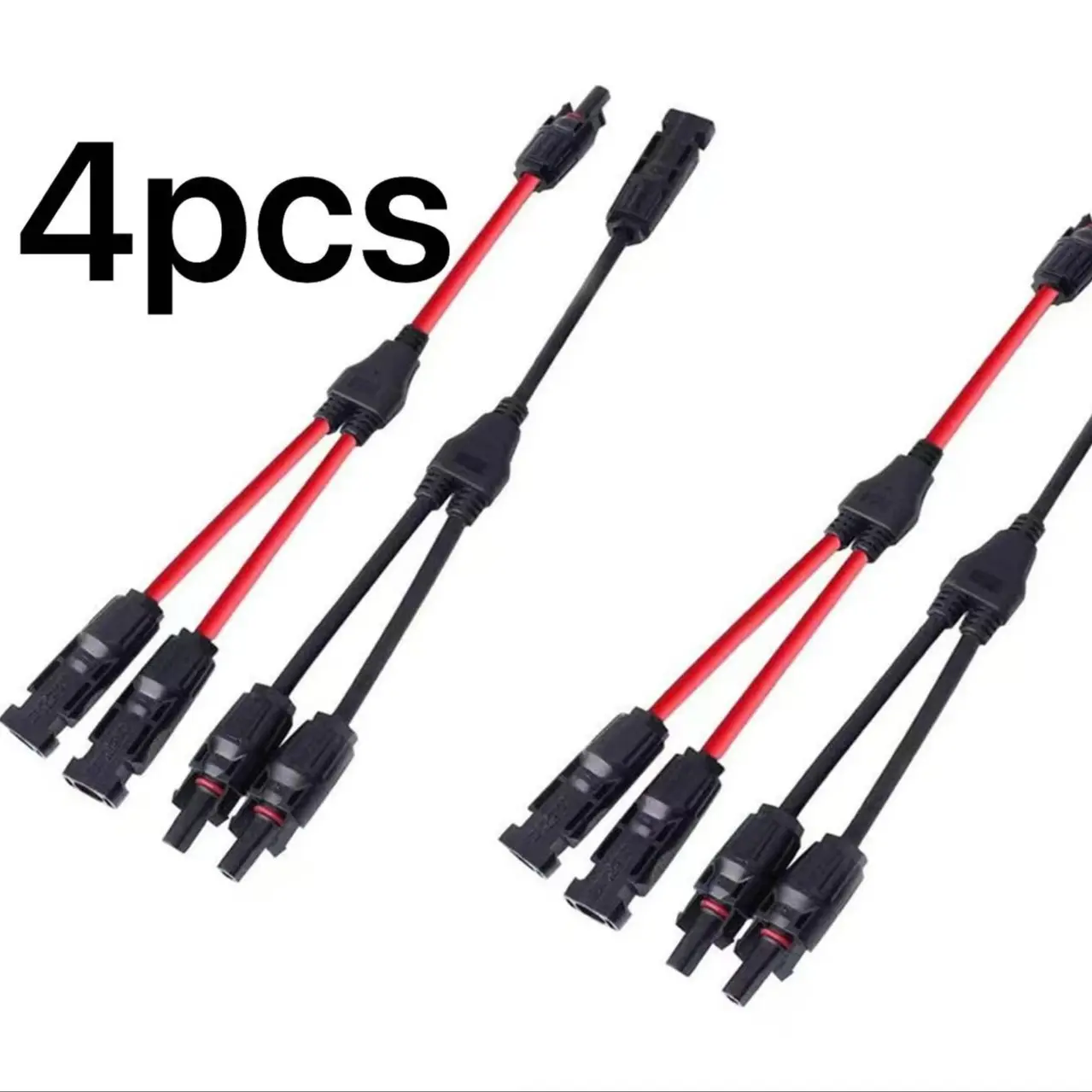 30A High-Current MC4 Y-Branch Solar PV Connector Kit, Durable Reliable Connectors including 2 pairs of red and black wired connectors. Designed for stable parallel connection of solar panels, photovoltaic systems and home solar power installations.