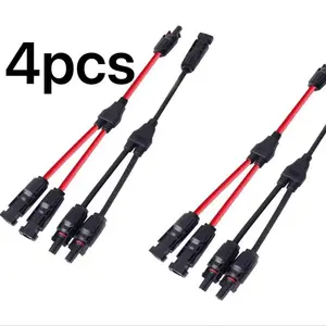 30A High-Current MC4 Y-Branch Solar Connector Kit, including 2 pairs of red and black wired connectors. Designed for stable parallel connection of solar panels, photovoltaic systems and home solar power installations.