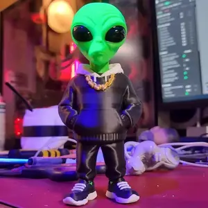 Alien Decoration Figurine Wearing Clothes Standing, Home Night Light Glow in the Dark, Unique Creative Home Decor Item for Living Room