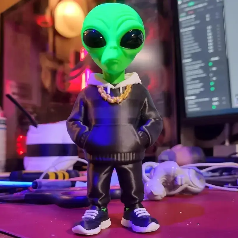 Alien Decoration Figurine Wearing Clothes Standing, Decoration Figure Home Night Light Glow in the Dark, Unique Creative Home Decor Item for Living Room