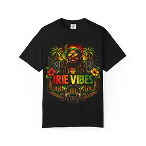 Irie Vibes Island Reggae T-Shirt | Polynesian Music Graphic Tee | Rasta Colors Streetwear | Tropical DJ Culture Shirt