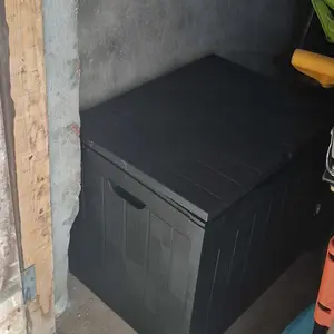Outdoor Storage Box - 35 Gallon Resin Deck Box with Handles, Lockable Waterproof Garden Patio Storage Container for Cushions and Tools (Black & Brown)