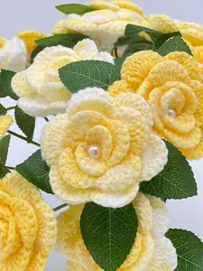 Handmade Yellow Crochet Rose Bouquet – Everlasting Flowers for Mom, Friends & Graduation
