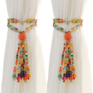 Curtain Tiebacks, 2 Pack Colorful  Tassel Curtain Drapery Holdbacks, Boho Curtain Ties for Home Office Decorative