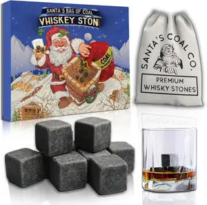 Santa's Bag of Coal Premium Whiskey Stones Set of 15 Black Soapstone Rocks for Bourbon & Scotch Christmas Stocking Stuffers for Men & Adults Unique Gift for Dad Husband Boyfriend Utensils Drink